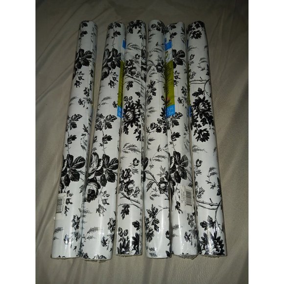 NEW!! BLACK & WHITE FLORAL CONTACT PAPER (6 rolls) - Picture 1 of 8